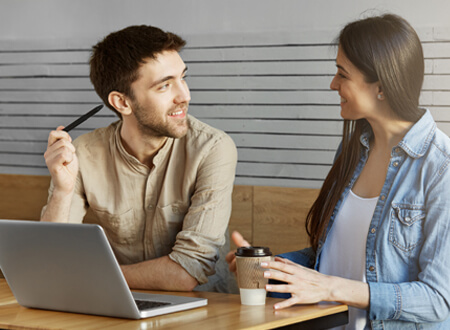 Man and lady talking - To Look Ahead - Open GI Benefits UK